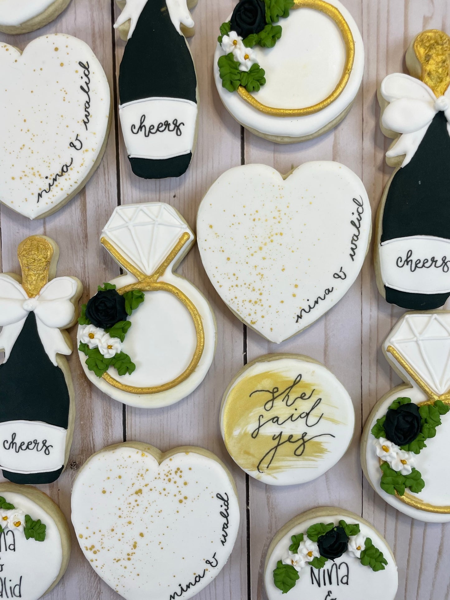 She Said Yes - Engagement Shower Cookies - Black & Gold Set