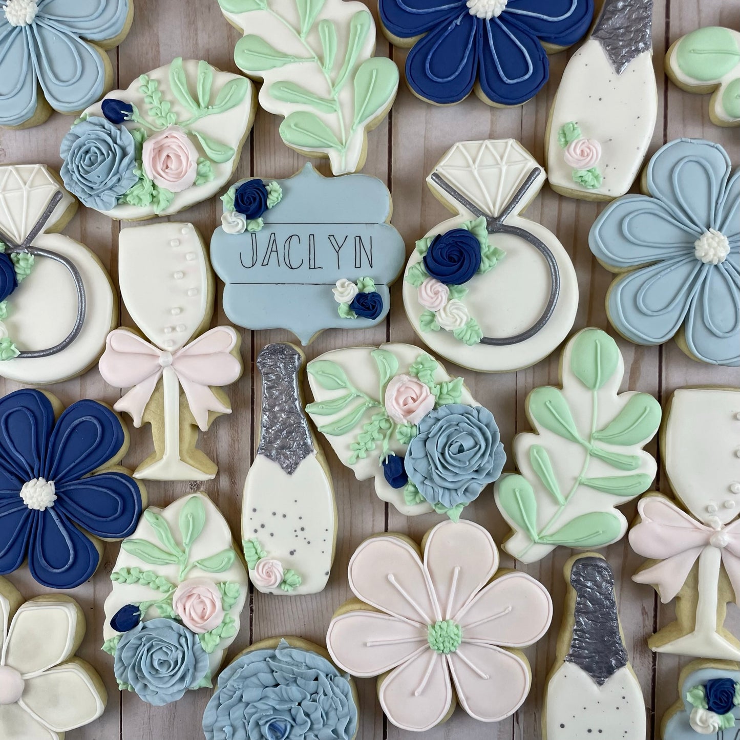 She Said Yes - Engagement Shower Cookies - Blue Set