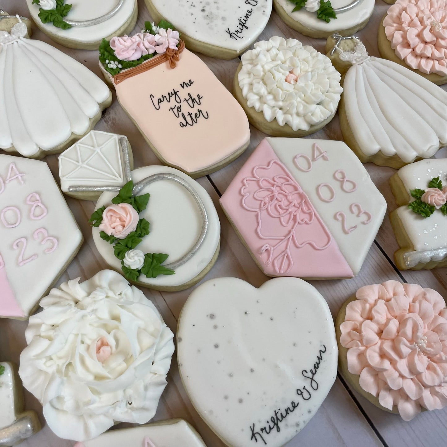 Pink & White Floral Bridal Shower Cookies